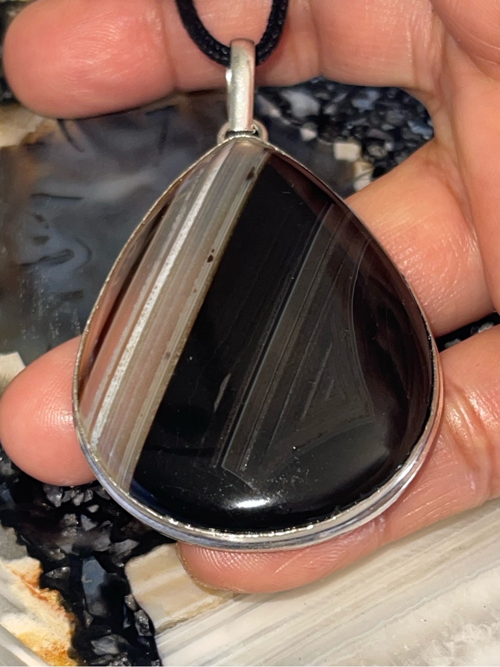 Jumbo Black & Brown Botswana Agate Drusy Pendant 2 1/2”